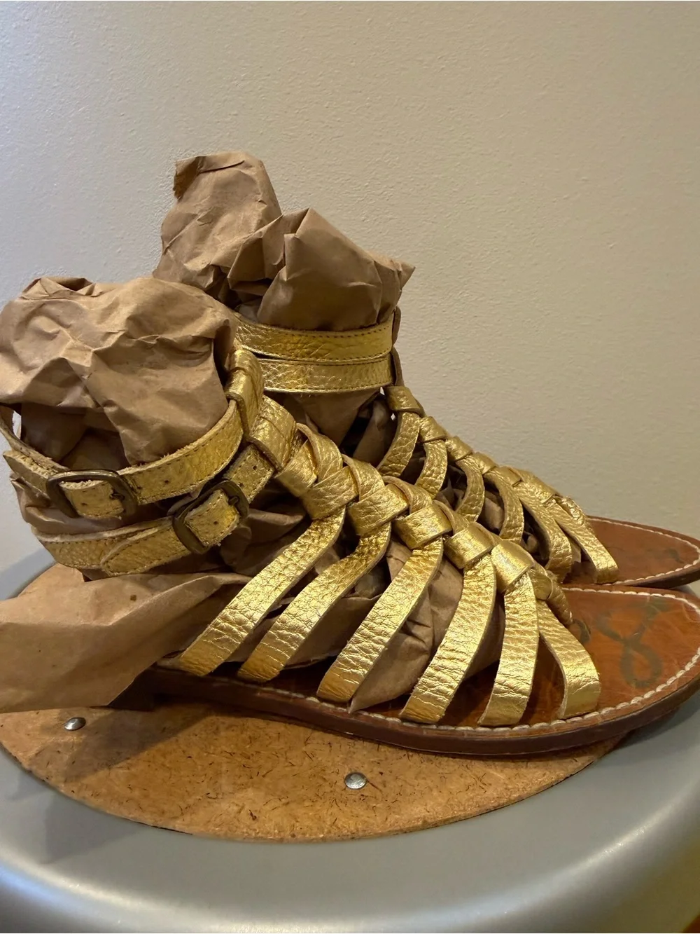 Sam Edelman Gold Greco Leather Gladiator Sandals